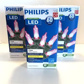 Philips 741895244543 3 60 Led Pink Mini Lights Green Wire Indoor/outdoor 19.6 Ft Length Each
