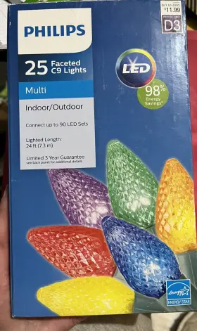Philips 741895246677 Nib Phillips 25 C9 Lights 90 Led Multi Indoor/outdoor Fast Shipping Christmas