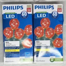 Z2063-11 Philips Led 60 Red Faceted Sphere Lights Indoor/outdoor 19.6 Feet Each Set Of 2 Z2063-11 Philips Led 60 Red Faceted Sphere Lights Indoor/outdoor 19.6 Feet Each Set Of 2