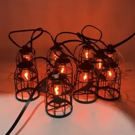 1822-5763 Place & Time Halloween Flickering Flame Lights 10 Count Cage Black Cord String W Crows
