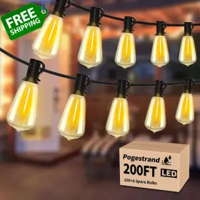 Pgst38-200-100-b Pogestrand Led Outdoor String Lights 200ft St38 Waterproof Patio With 106 Vintage Sh