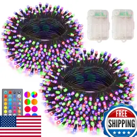 B0fd79ff17 Pooqla 2-pack 66.6ft 200 Led Color Changing Christmas Lights With Remote Battery Operate
