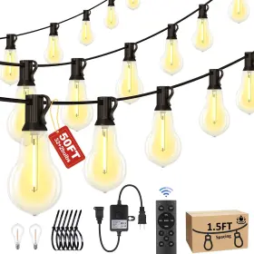 B0flxy82mn Porbench 50ft Outdoor String Lights Waterproof With 32 2 Bulbs 1.5ft Bulb Spaci