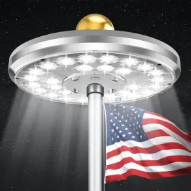 1001-29 Ppq Flag Pole Light Solar Powered 29 Led Extra Bright Silver Flagpole For