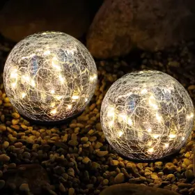 Gd220738 Qzzwbbtc 11231 Solar Garden Lights Cracked Glass Globe Waterproof Warm White