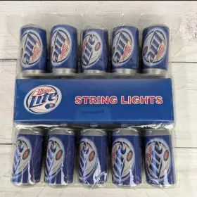 Rabbit Tanaka 699914433303 Miller Lite Beer Cans String Party Lights Indoor Outdoor 9 Ft Long Rare