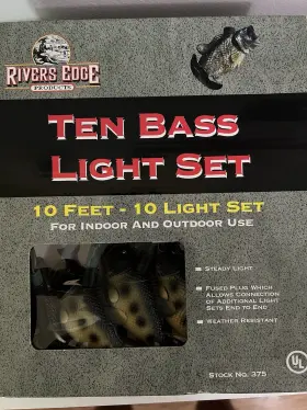 Rivers Edge 375 83 Ten Bass Fish String Light Set Indoor Outdoor 10 Ft New Sealed