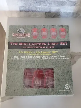 Rivers Edge 643323432006 10ft String Lights Set Mini Lanterns Indoor Outdoor Sealed Camp Vntg