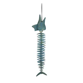 604cp Rivers Edge Products Fishbone Wind Chime Fish Skeleton Bell With Patina
