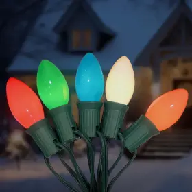 Romasaty 009075858824 C9 Multicolor Christmas Lights Outdoor 25ft Vintage String Wit