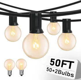 Romasaty 313087986960 50ft String Lights G40 Outdoor Edison Light Bulbs Clear Globe Lig