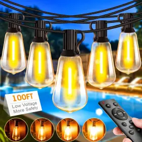 Rovnoes 744759128492 Outdoor String Lights For Patio 100ft Waterproof Shatterproof Hanging Wi