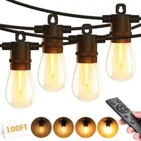 Il-e12-20100030 Rovnoes Outdoor String Lights With Remote Dimmable 100ft Patio Black