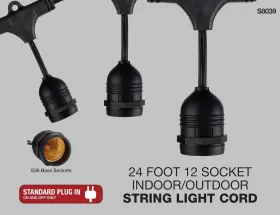 Satco 045923080395 S8039 24ft Outdoor String Light Cord 12 E26 Sockets Heavy Duty