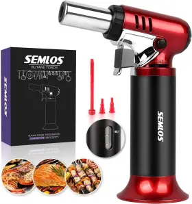 S-907 Semlos Butane Torch With Fuel Gauge Refillable Kitchen Small Red