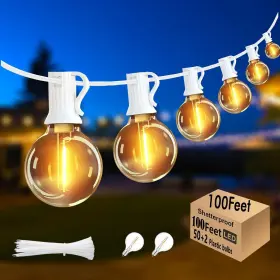 Sr-pt-ht10050-us Shenzhen Cms Photoelectrictechnology And Science Co. Ltd G40 Led Outdoor String Lights White 100ft Patio With 52 Shatterproof Edis