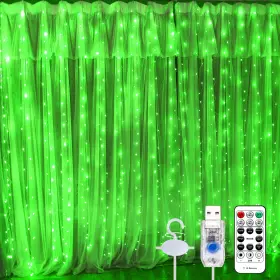 B0f12swytx Sinamer 600 Led Green Curtain Lights 19.6x9.8ft Fairy Decor 8 Modes Indoor/outdo