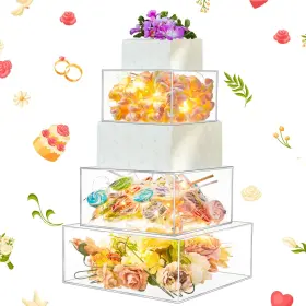 B0cflfqpzh Sintuff 3 Pcs Fillable Clear Acrylic Cake Stand Set 6 8 10-inch Square Tiers