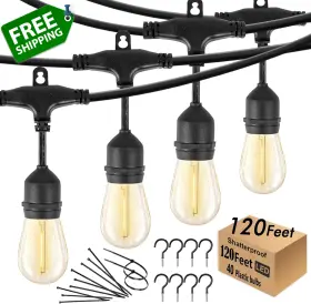 Mhh077 Skeerei 120 Ft Outdoor String Lights Led Waterproof Patio With 40 Shatterproof Pl