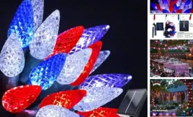 Cmdc06 Smatols Solar July 4th Day String Lights 50 Led 8 Modes C6 Red White And Blue
