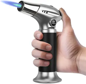Gf901 Sondiko Blow Torch Butane Lighter Refillable Creme Black And Silver