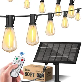 S236 Stright Inc. 60ft Solar String Lights For Outside With Remote Patented Usb Connector
