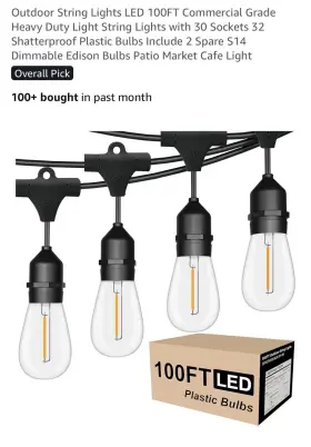 Sfst45s-blk-01-00 Sufeimas New Outdoor String Lights Led 100ft Commercial Grade Patio Shatterproof Bulbs