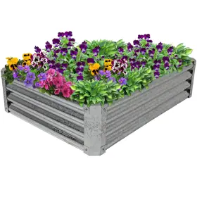Rcm-lg481 Sunnydaze Decor Galvanized Steel Rectangle Raised Garden Bed - Gray 48 In By