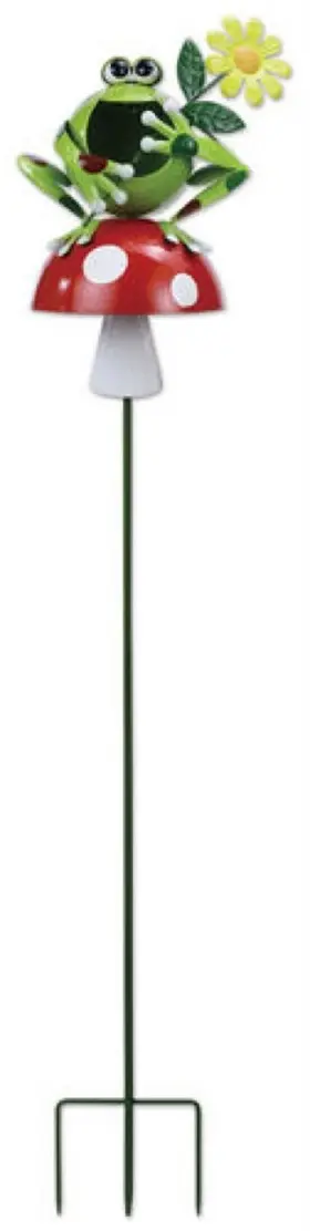 Mf060 Sunset Vista Designs Froggy Mushroom Garden Stake With Solar Powered Light 41 Inch