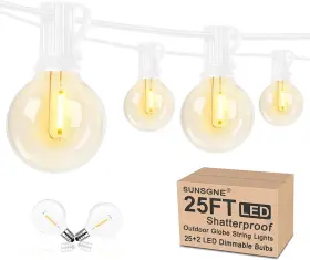 Sunsgne 445001745773 25 Foot G40 Outdoor Patio String Lights With Shatterproof Led Clear Globe Bul