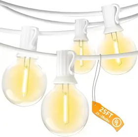 Sunsgne 726084210684 25ft G40 Led White Outdoor String Lights Patio With 25 Sha