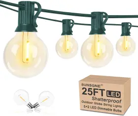 Sunsgne 744110106572 25ft Led Outdoor String Lights Waterproof Shatterproof G40 Globe W