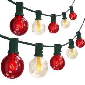 B0f99dnw2x Sunsgne G40 Red And White Christmas Lights 25ft 25 Globe Bulbs Indoor/outdoor