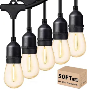 Svater 445026590563 Outdoor Led String Lights 50ft Patio With 16pcs S14 Shatterproof