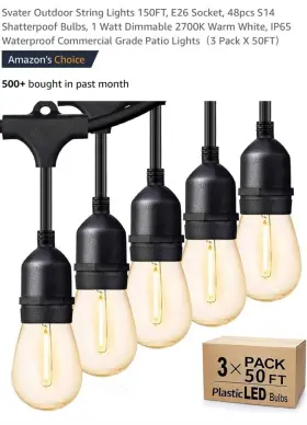 Il-e12-1830m50t Svater S14 Ip65 Waterproof Outdoor Led Bulb String Lights 100ft 3 Pack