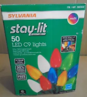 2002034 Sylvania Stay-lit Platinum 50 Led C9 Lights Green Wire Multicolor