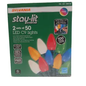 Sylvania 883624440489 Stay-lit Platinum Led C9 Lights 2 Sets Of 50 100 Total