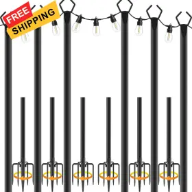 Talkhigh 791684903670 6 Pack 10 Ft Heavy Duty Metal String Light Poles Adjustable 1