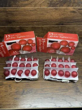 Target 741895771629 2 Lot Vintage 15 Red Satin 14ft String Lights 1.5 Inch Globe Bulb Indoor/outdoor