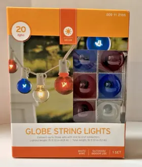 Target Brands 028208876647 Globe String Lights 20 Blue Red Clear White Wire Brand 15ft 10in