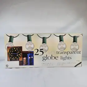171089 Target Brands Inc. New 25 Clear Transparent Globe Lights Green Wire Indoor Outdoor 24ft