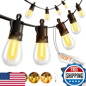 B0fc2156rx Tbosw Outdoor String Lights Led Patio 50ft 15m Waterproof Remote Dimmable S14 Edison