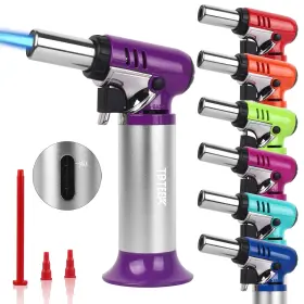 Gf-907 Tbteek Butane Torch With Fuel Gauge T907 One-hand Medium Purple-silvery
