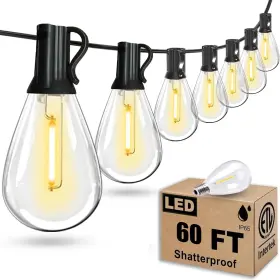 5471 Tenmiro 60ft Outdoor String Lights Waterproof 16 1 Edison Shatterproof Bulbs Le