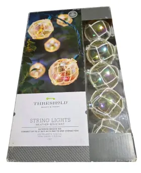 Threshold 092239355334 String Lights 10ct Weather Resistant Outdoor Macrame Globe Prism Color