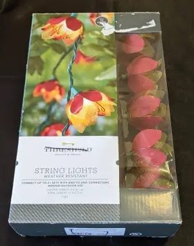 Threshold 922239374854 Set Of 10 Red And Gold Floral String Lights Indoor/outdoor Weather Resistant Nos
