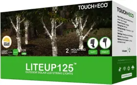 Touch Of Eco 813879024691 New Liteup 125 Count Outdoor Solar Led String Lights White