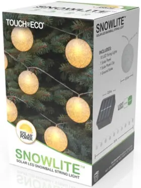 Touch Of Eco 813879026886 New Solar 10 Led Snowball String Lights 20 Ft Indoor Outdoor Nib