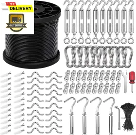 Toyeah 711181235371 String Light Hanging Kit With 400ft Vinyl Coated 304 Stainless Steel Wire Rope