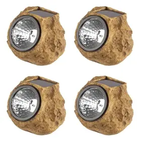 50-21-br Trademark Global Solar-powered Rock Outdoor Lights - All-weather Faux-stone Led 4-pack Brown